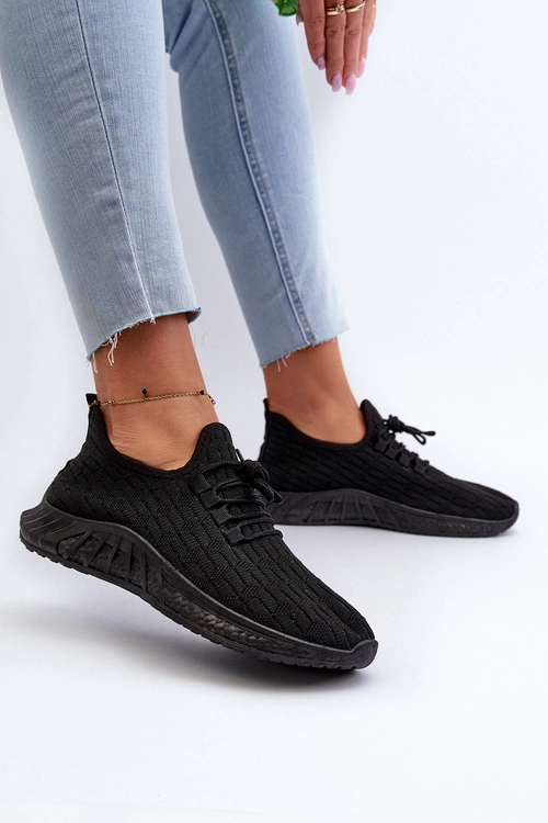 Materiałowe Lekkie Buty Sportowe Damskie Czarne Xalara