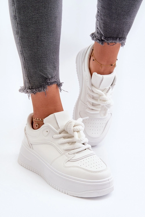 Sneakersy Damskie Na Platformie Eko Skóra Białe Vhisper