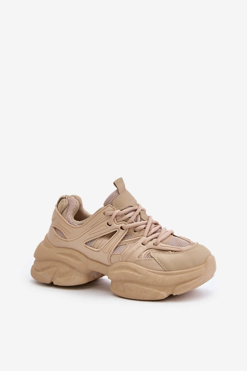 Sneakersy Damskie Na Masywnej Podeszwie Beżowe Amoserna