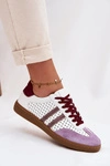 Skórzane Ażurowe Sneakersy Damskie Zazoo N1318 Biało-Fioletowe