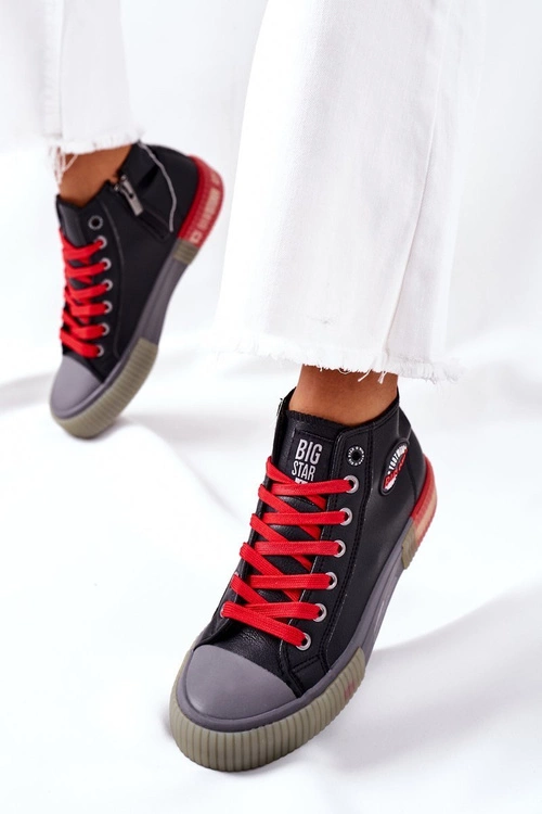 Skórzane Wysokie Trampki Big Star II274139 Czarne