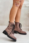 Zdobione Botki Workery Damskie Ocieplane D&A MR880-017 Taupe
