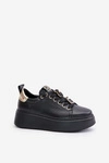 Sneakersy Damskie Skórzane Z Przypinkami Na Platformie CheBello 4596 Czarne
