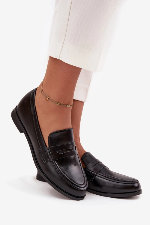 Mokasyny Loafersy Damskie Z Eko Skóry Czarne Bessina