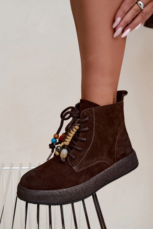 Skórzane Zamszowe Botki Damskie Ocieplane Artiker 59C1133 Czekoladowe