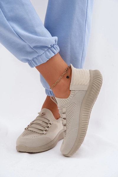Materiałowe Wsuwane Buty Sportowe Damskie Beżowe Olive