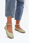 Baleriny Damskie Z Paskiem I Klamrą Zielone Janelor