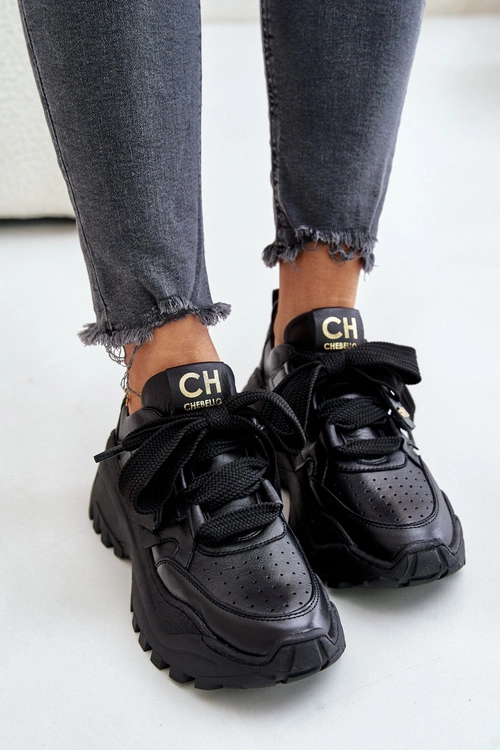 Damskie Skórzane Sneakersy Czarne CheBello 4583