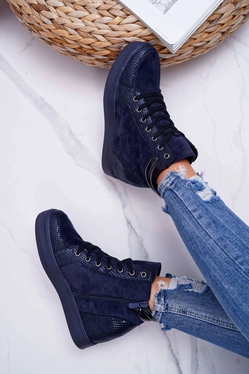 Sneakersy Damskie Ukryty Koturn Granatowe Ferrer
