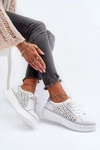 Ażurowe Sneakersy Damskie Na Platformie Skórzane Białe Peilaeno 