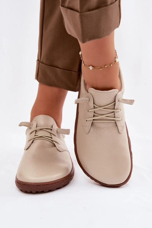 Skórzane Półbuty Barefoot Damskie Zazoo 10189 Beżowe