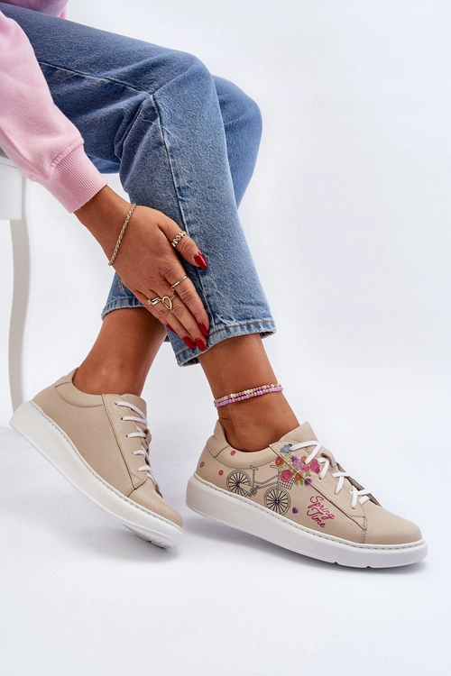 Zazoo 024/TAMARA Damskie Sneakersy Skórzane Beżowe