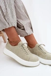 Półbuty Sneakersy Na Platformie Z Naturalnego Zamszu Miętowe Blushy