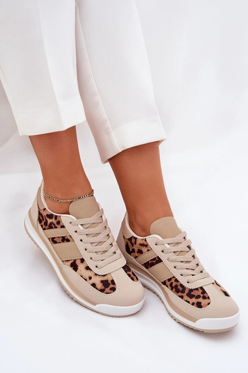 Buty Sportowe Sneakersy Damskie Panterka Beżowo-Brązowe Galabis