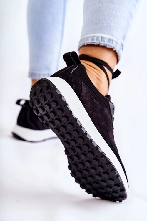 Damskie Zamszowe Buty Sportowe Czarne Nayla