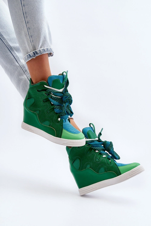 Damskie Sneakersy Na Koturnie Zielone Leoppa