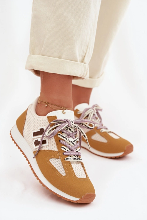 Sneakersy Damskie Z Ozdobnym Sznurowaniem Żółte Henira