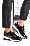 Sportowe Damskie Buty Sneakersy Skórzane Czarne 21-7778