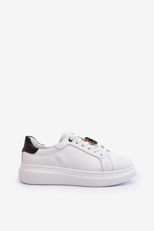 Skórzane Sneakersy Damskie Z Misiem Białe Mirven
