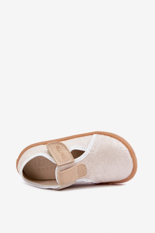 Kapcie Dziecięce Na Rzep Błyszczące Barefoot Froddo Cannvas G1700439-3 Złote