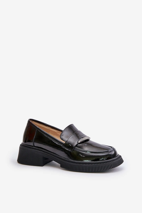Lakierowane Mokasyny Loafersy Damskie Z Ozdobą D&A LZ42-031 Czarne