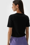 Damski Bawełniany T-shirt Slim Cropped 4F 4FWAW24TTSHF1701-20S Czarna