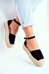 Espadryle Damskie Na Platformie Lniane Czarne Palermo