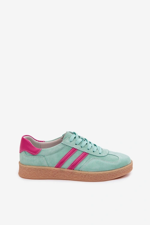 Skórzane Zamszowe Sneakersy Damskie S.Barski LR61-7089 Miętowe