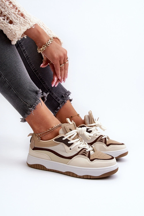 Sneakersy Damskie Na Platformie Brązowe Etnaria