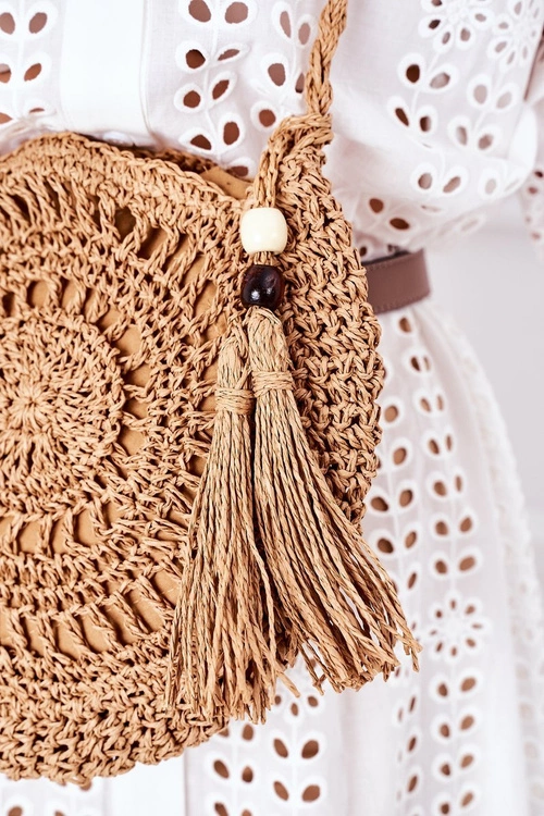 Pleciona Okrągła Torebka Boho BRUNO ROSSI Camel