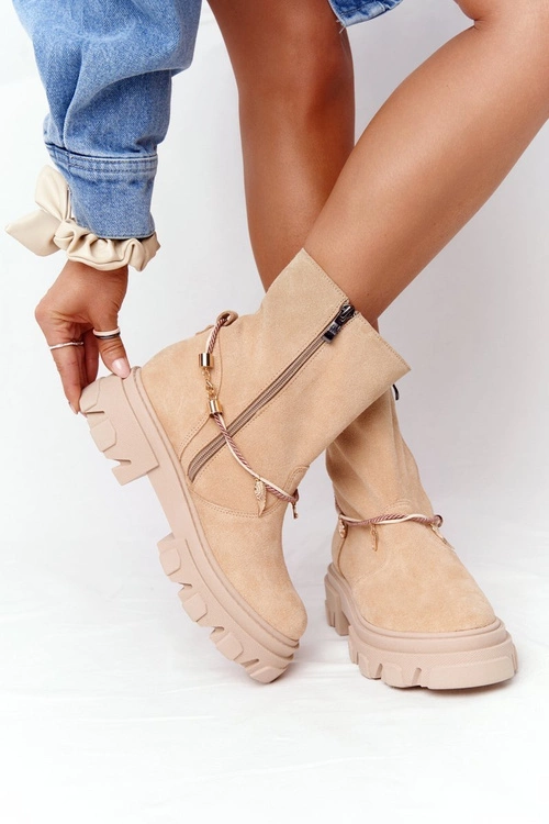 Zamszowe Botki Workery Lewski Shoes 3006-0 Piaskowe