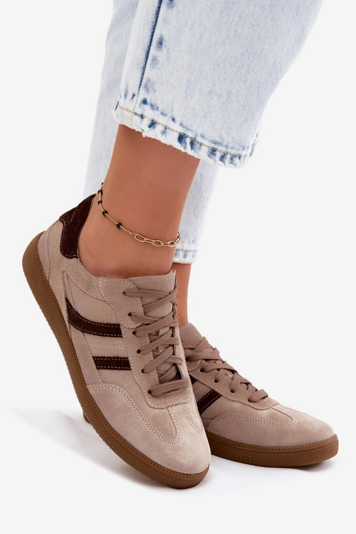 Skórzane Zamszowe Sneakersy Damskie Zazoo N1176S2 Ciemnobeżowe