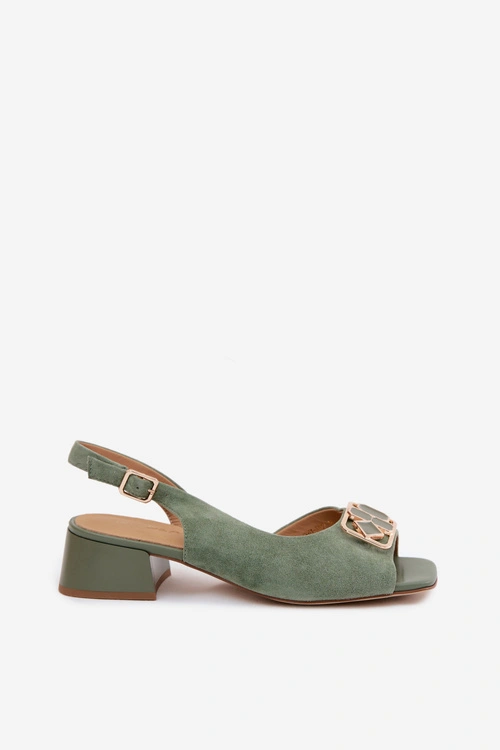 Eleganckie Sandały Z Naturalnego Zamszu Na Obcasie D&A CE61-3127 Zielone