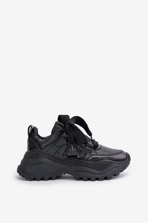 Damskie Skórzane Sneakersy Czarne CheBello 4583