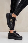 Sneakersy Ze Skóry Naturalnej Na Platformie Złota Ozdoba Lewski 3428 Czarne
