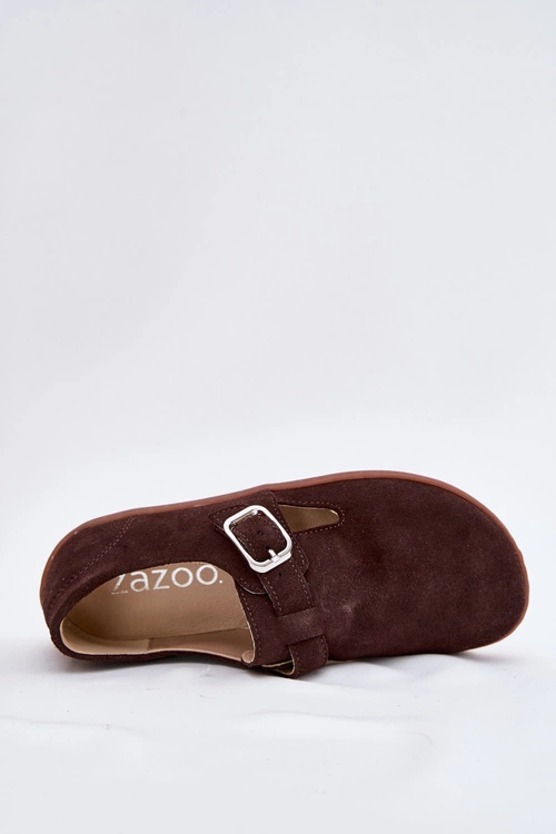Zamszowe Półbuty Barefoot Damskie Z Klamrą Zazoo N1261 Czekoladowe