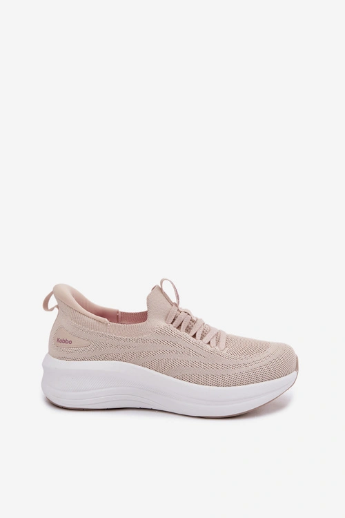Materiałowe Buty Sportowe Sneakersy Damskie Wsuwane Kobbo 102425 Beżowe
