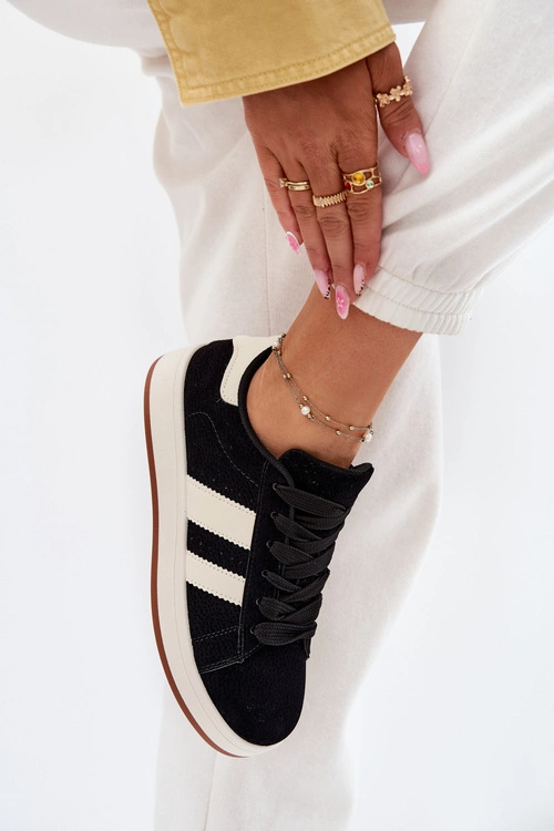 Sneakersy Damskie Z Eko Zamszu Czarne Arlenina