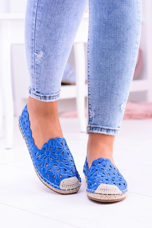 Lu Boo Damskie Baleriny Granatowe Espadryle w Kwiaty Macarena
