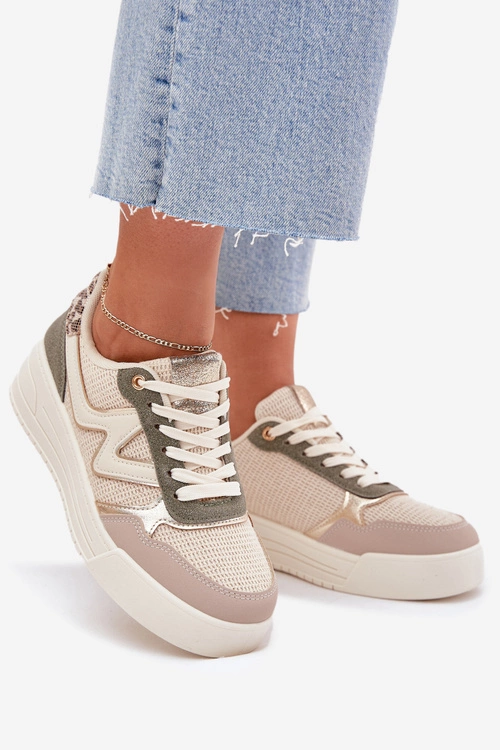Sneakersy Damskie Na Platformie Panterka Beżowe Kelsia