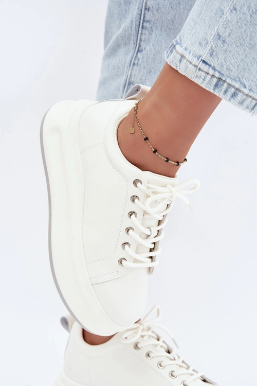 Skórzane Sneakersy Damskie Na Platformie GOE SS2N4021 Białe
