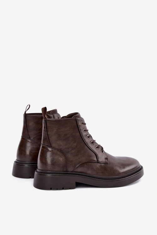 Trzewiki Botki Męskie Sznurowane Ciemnobrązowe Perrielle