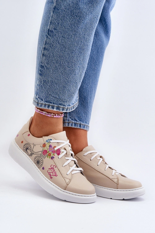 Zazoo 024/TAMARA Damskie Sneakersy Skórzane Beżowe