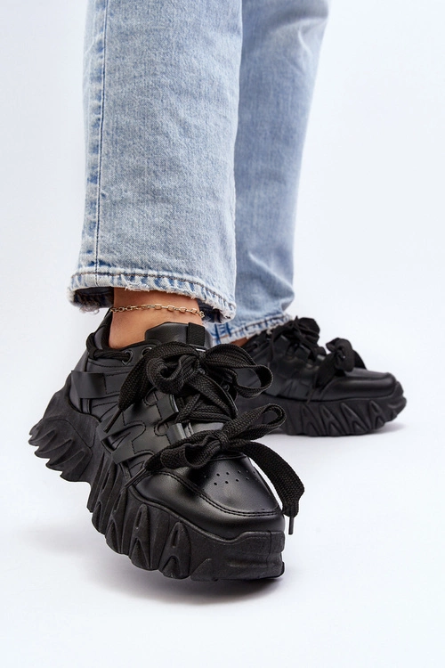 Sneakersy Damskie Na Masywnej Podeszwie Czarne Ellerai