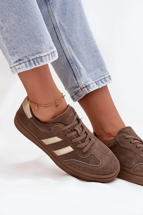 Sneakersy Damskie Zamszowe Na Platformie Brązowe Sylviona