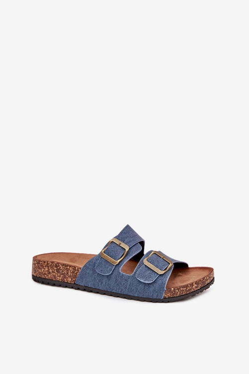 Damskie Klapki Na Korkowej Platformie Z Klamrami Ciemny Jeans Vesina