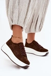 Skórzane Zamszowe Sneakersy Damskie Na Platformie Czekoladowe Inaya
