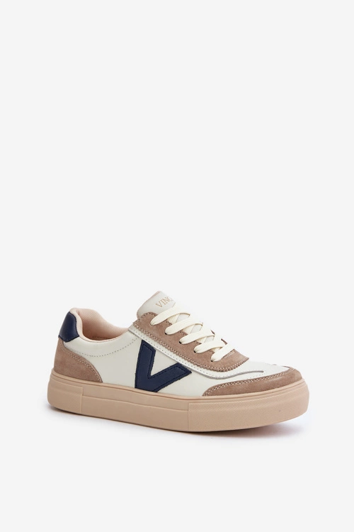 Skórzane Sneakersy Damskie Vinceza 7923 Beżowe