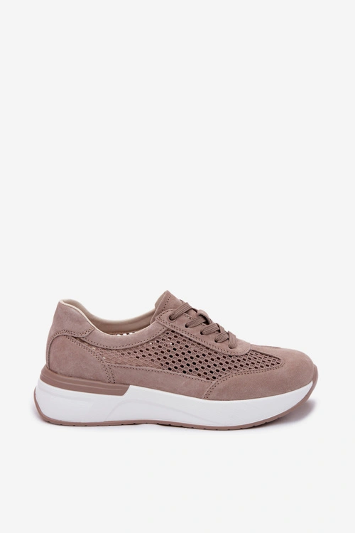 Skórzane Zamszowe Sneakersy Na Platformie Ciemnobeżowe Norisa