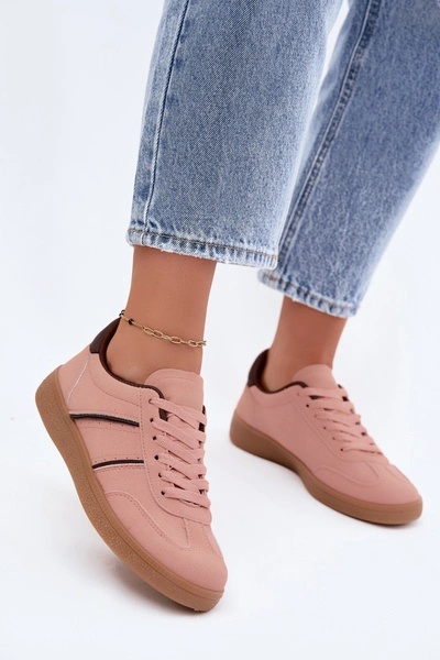 Sneakersy Damskie Z Imitacji Skóry Różowe Corelle
